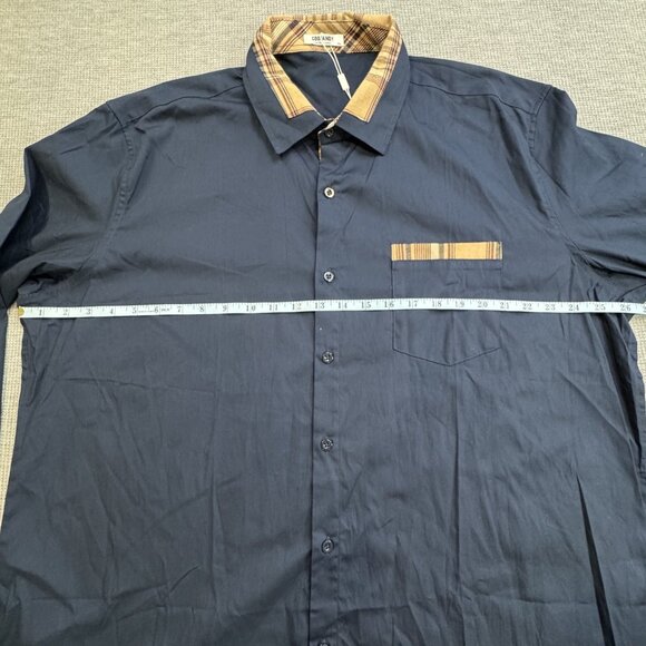 Coofandy Mens Size XXL Shirt Navy Blue Tan Plaid Trim Button-Up Long Sleeve NWT - Picture 9 of 13